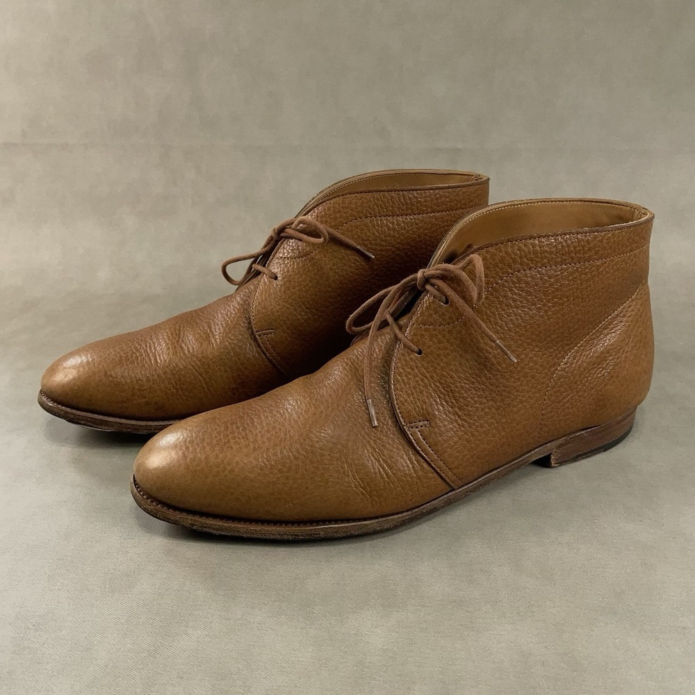 John Lobb Brown Grain Leather Elmer Chukka Boot UK 7.5 E US 8.5 D ($1,465)